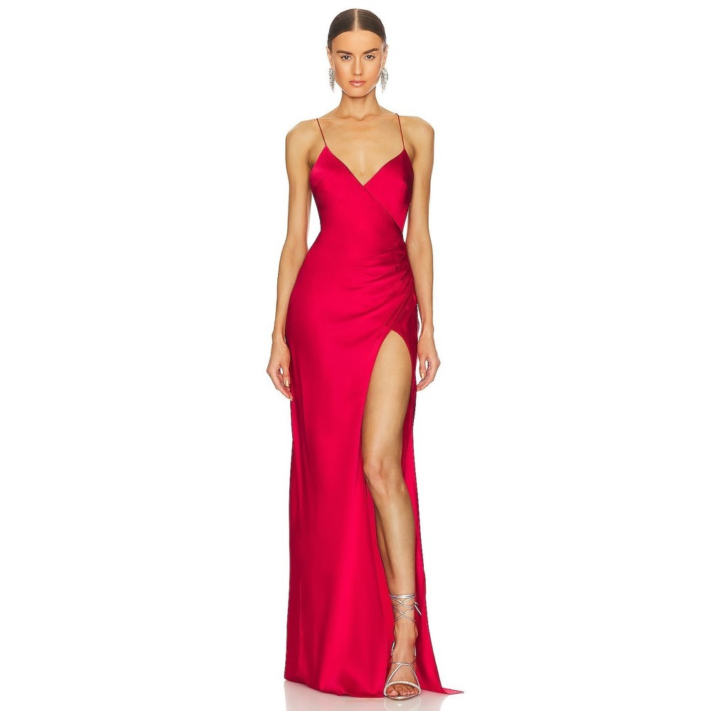 NEW SER.O.YA Amina Dress in Red Silk Satin Maxi Gown XL XLarge
